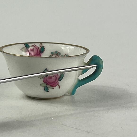 Crown Staffordshire Mini Teacup Saucer Set Floral Bird Gold Bone China England - Picture 13 of 14